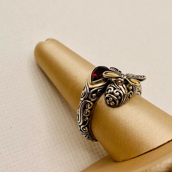 EUC Devata Sterling Silver & 18k Gold Dragonfly Wrap Ring w/ Red Garnet Stone - Picture 5 of 17